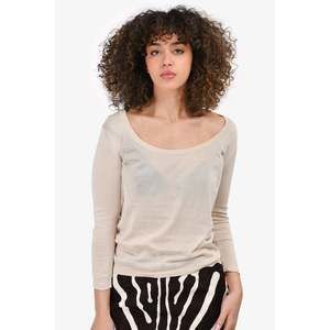 Celine Beige Wool/Silk Round Neck Short Sleeve Top Size M